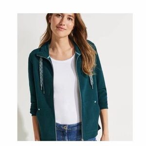 Cecil Waffle Knit Zip Up Drawstring Jacket In Deep Lake Green